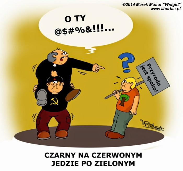 Czarny na czerwonym jedzie po zielonym